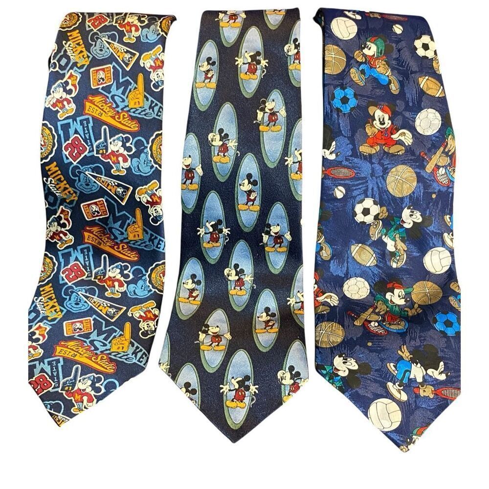 Disney Mickey Mouse Silk Neck Tie Lot of 3 Mens Cartoon Novelty Vintage Collecti